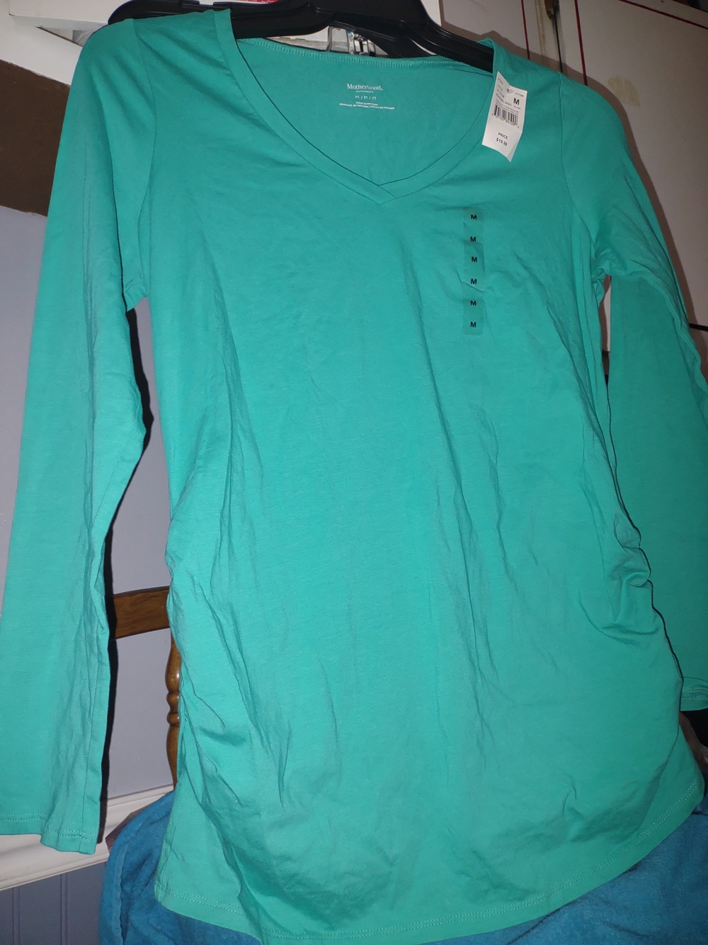 V-Neck Long Sleeve Medium Motherhood Maternity Top - Teal